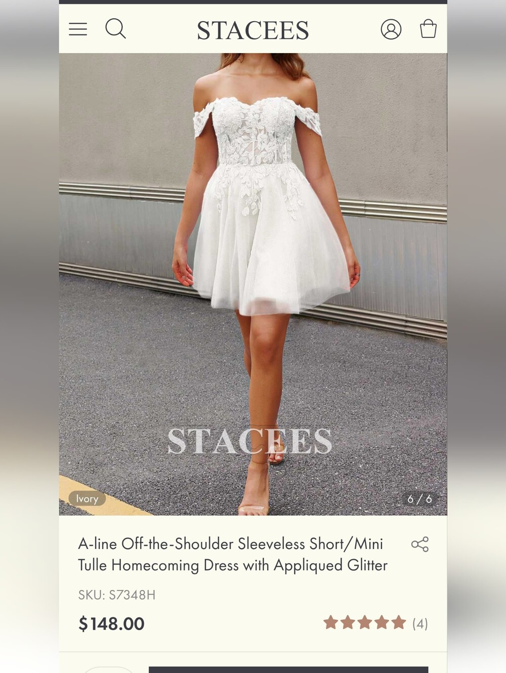 STACEES Ivory Off-the-Shoulder A-Line Mini Dress *NEW WITH TAGS* SIZE 14
